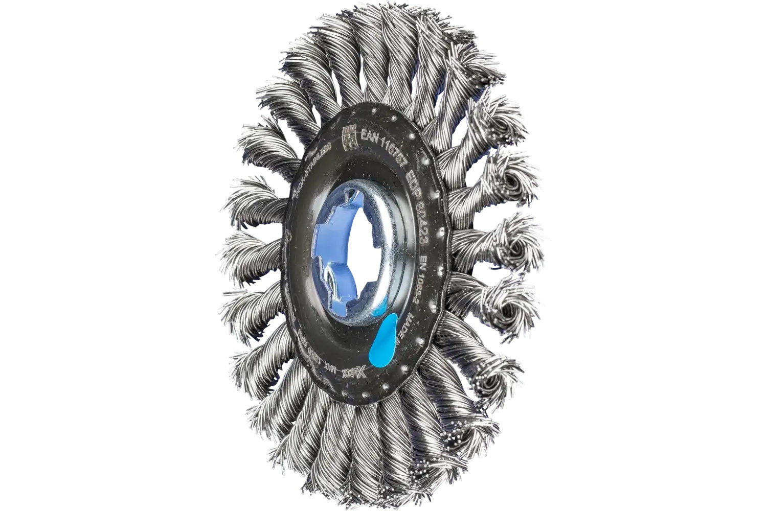 Show details for Pferd Standard Twist Knot Wire Wheel Brush 4-1/2" Dia. .020 Stainless Steel X-Lock Picture of Pferd Standard Twist Knot Wire Wheel Brush 4-1/2" Dia. .020 Stainless Steel X-Lock
